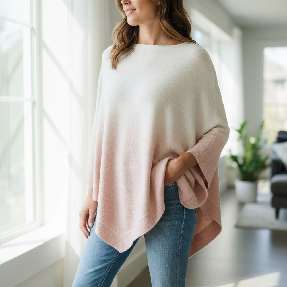 Barefoot Dreams Cozy Chic Ultra Lite Ocean Breeze Ombre Rose Mist Poncho OS NWT